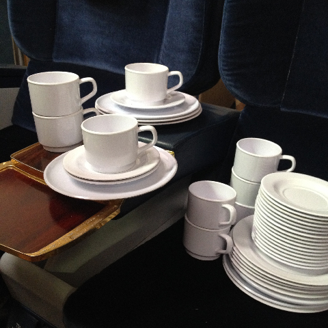 CROCKERY, White Plastic, Cups, Saucers, Side Plates